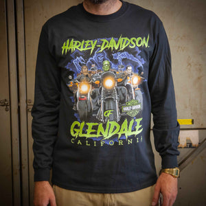 Glendale Harley-Davidson® Black Fright Night Long Sleeve T-Shirt Front Mens Lifestyle