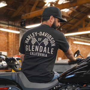 Glendale Harley-Davidson® Black Gold Racer II T-Shirt Back Design Lifestyle