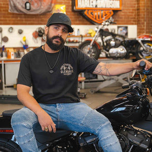 Glendale Harley-Davidson® Black Gold Racer II T-Shirt Front Lifestyle