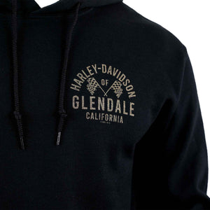 Glendale Harley-Davidson® Black Pullover Hoodie Gold Racer II Front Design