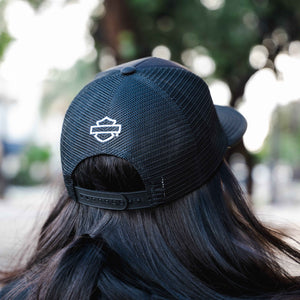 Glendale Harley-Davidson® Black Vintage Embers Trucker Hat Back Lifestyle