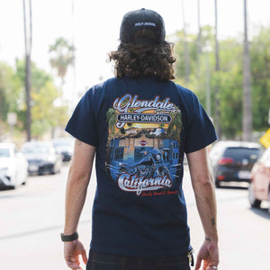 Glendale Harley-Davidson® Navy Palms T-Shirt Back Lifestyle