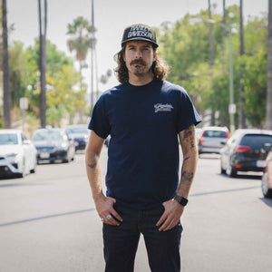 Glendale Harley-Davidson® Navy Palms T-Shirt Front Lifestyle