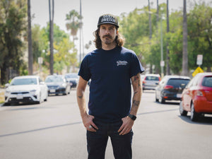 Glendale Harley-Davidson® Navy Palms T-Shirt Front Lifestyle