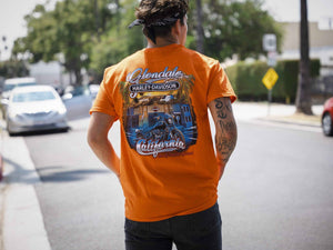 Glendale Harley-Davidson® Orange Palms T-Shirt Back Lifestyle