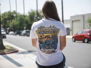 Glendale Harley-Davidson® White Palms T-Shirt Back Design Lifestyle