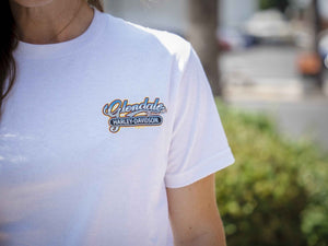 Glendale Harley-Davidson® White Palms T-Shirt Front Design Lifestyle