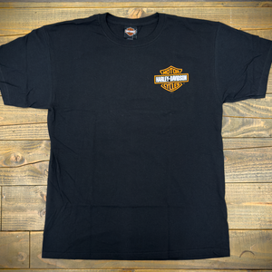 Hollywood Harley-Davidson® Black Bar and Shield Hollywood Universal Globe T-Shirt Front