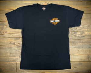 Hollywood Harley-Davidson® Black Bar and Shield Hollywood Universal Globe T-Shirt Front