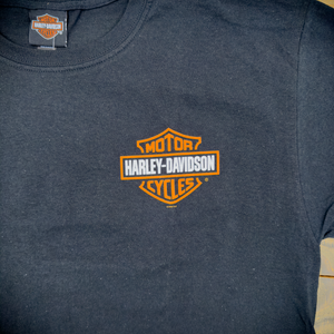 Hollywood Harley-Davidson® Black Bar and Shield Hollywood Universal Globe T-Shirt Front Design