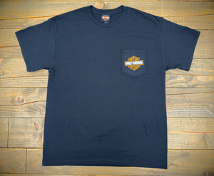 Hollywood Harley-Davidson® Black Hollywoodland HD Bar and Shield Pocket T-Shirt Front