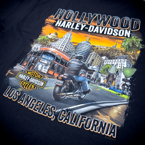 Hollywood Harley-Davidson® Black Icon T-Shirt Back Design Tilted View