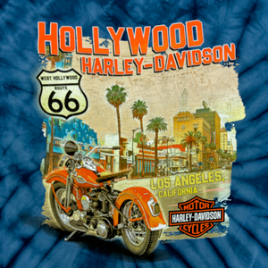 Hollywood Harley-Davidson Blue Tie Dye Map T-Shirt Back Design