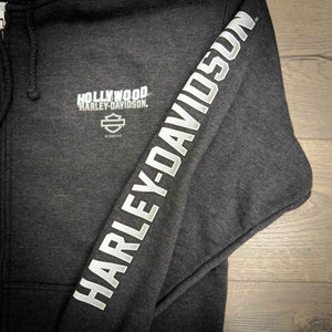 Hollywood Harley-Davidson® Dark Monochromatic Zip-Up Hoodie Left Sleeve Design