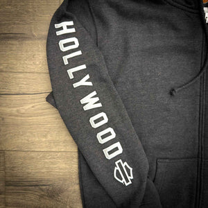 Hollywood Harley-Davidson® Dark Monochromatic Zip-Up Hoodie Right Sleeve Design