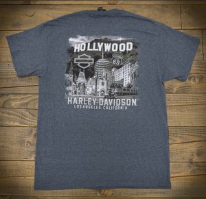 Hollywood Harley-Davidson Denim Heather Monochromatic T-Shirt Back