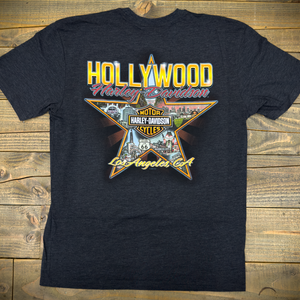 Hollywood Harley-Davidson® Heather Charcoal Vintage Bar and Shield Hollywood Star T-Shirt Back