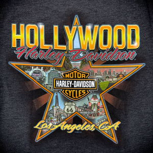 Hollywood Harley-Davidson® Heather Charcoal Vintage Bar and Shield Hollywood Star T-Shirt Back Design