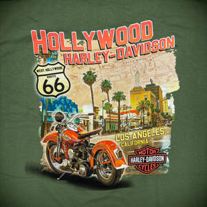 Hollywood Harley-Davidson® Leaf Green Map T-Shirt Back Design