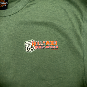 Hollywood Harley-Davidson® Leaf Green Map T-Shirt Front Design