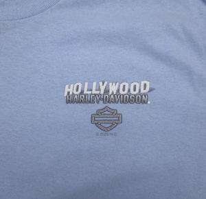 Hollywood Harley-Davidson Light Blue Monochromatic T-Shirt Front Design