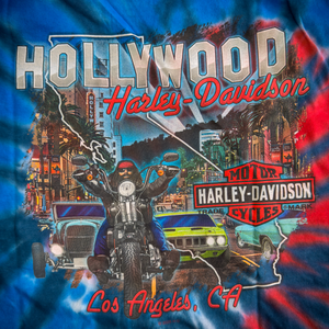 Hollywood Harley-Davidson® Red White & Blue Tie Dye Hollywood BLVD T-Shirt Back Design
